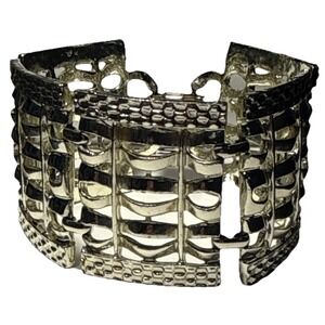 Silver Tone Panel Wide Bracelet Vtg  J-8M